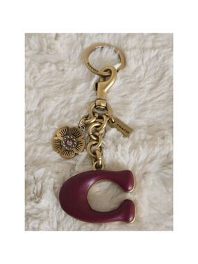 NWOT Coach Red Signature Leather Tea Rose Bag Charm